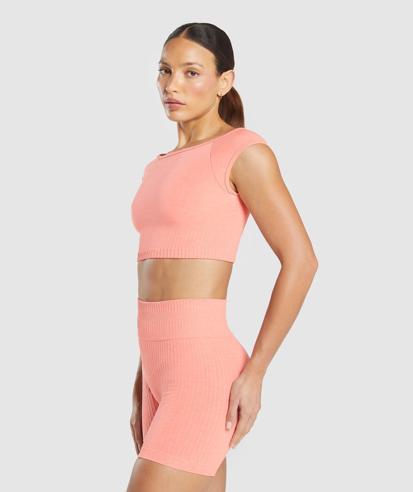 Gymshark Luxe Seamless Boat Neck Crop Top - Bros Muted Coral Marl