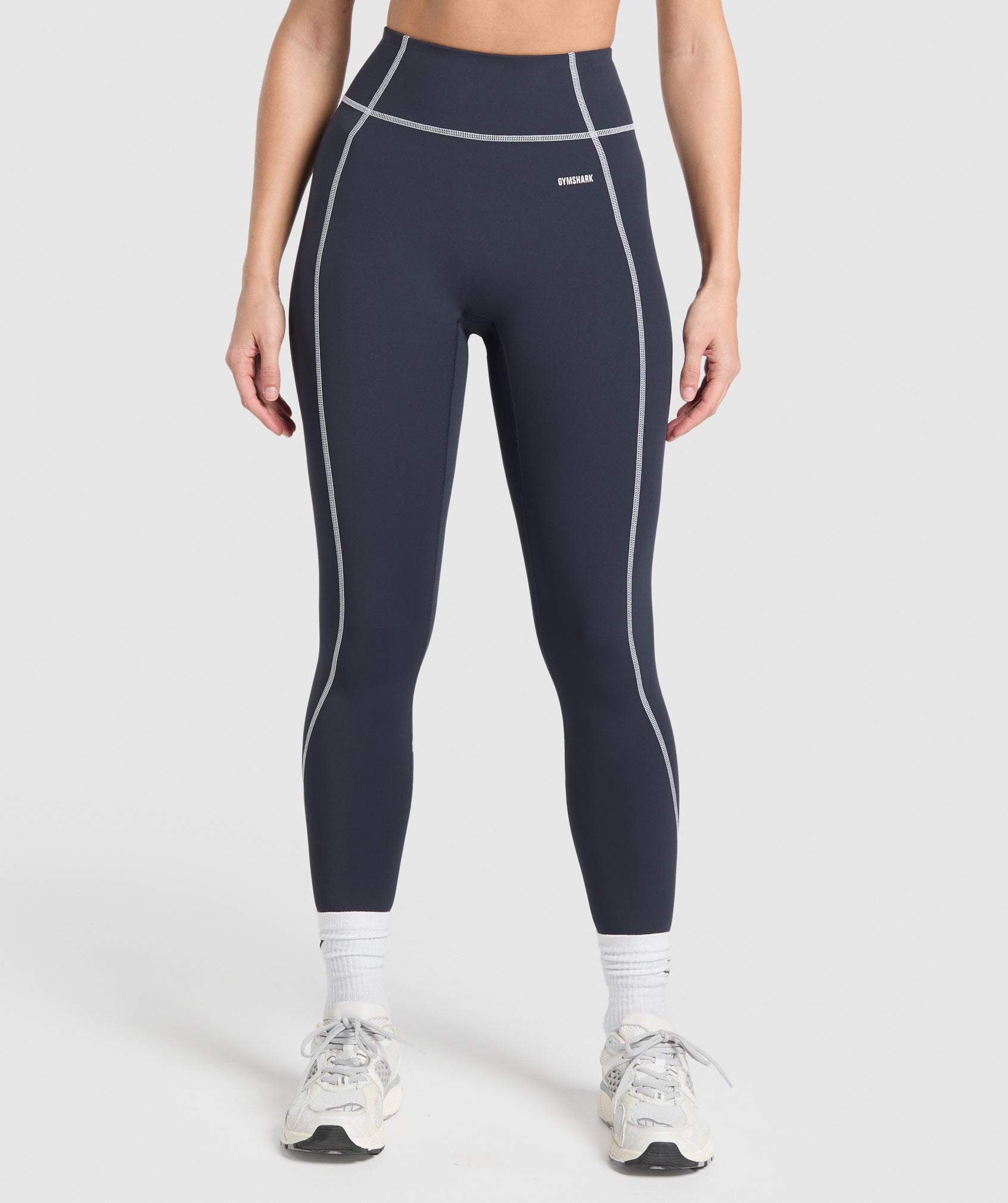 Gymshark Retro Contrast Stitch Leggings - Heavy Blue/White