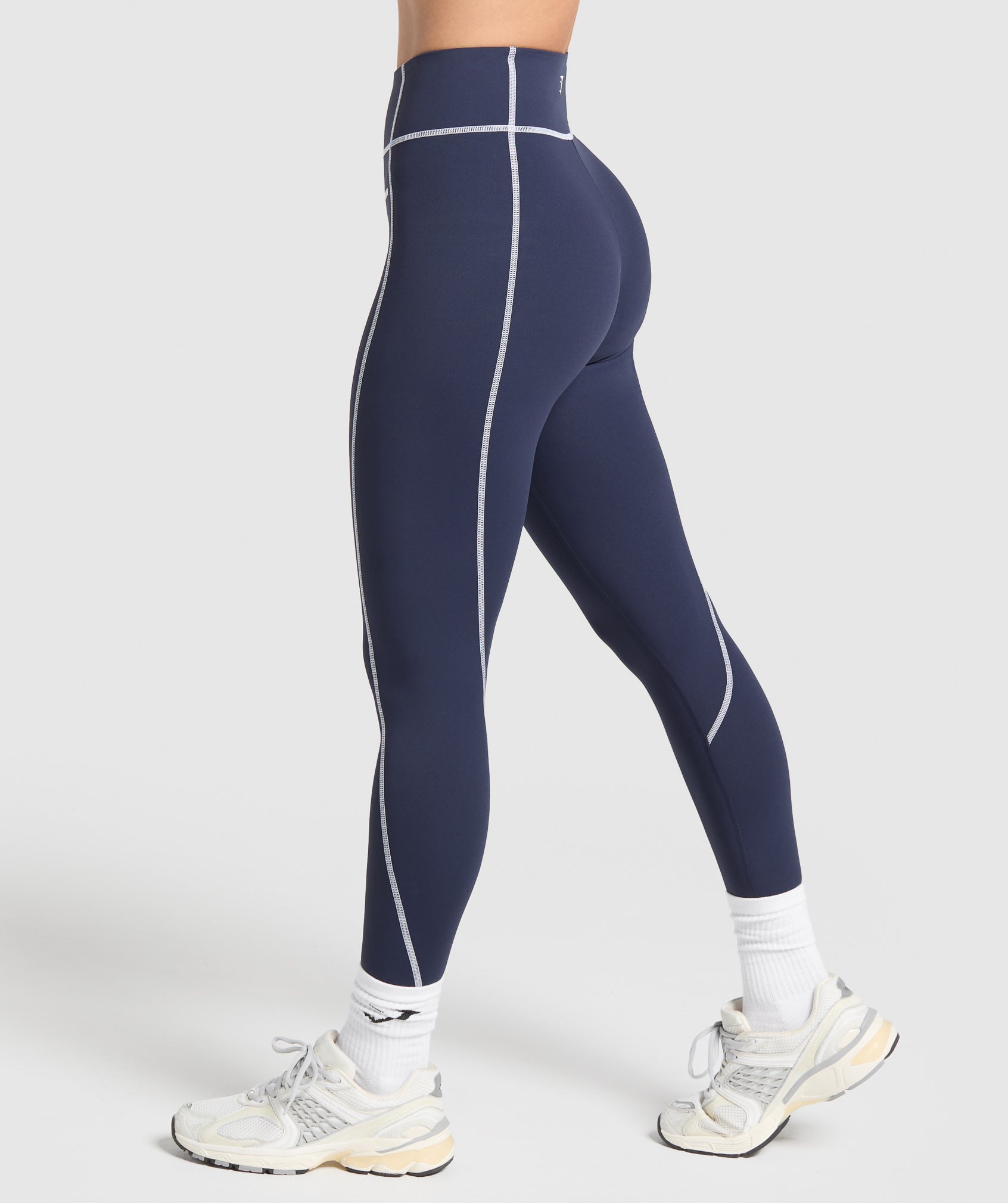 Gymshark Retro Contrast Stitch Leggings - Heavy Blue/White