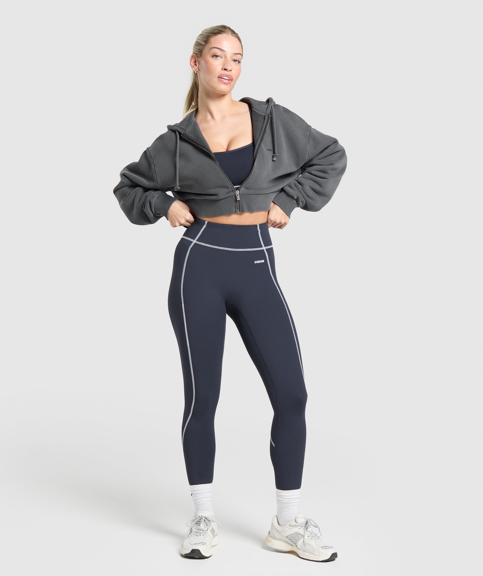 Gymshark Retro Contrast Stitch Leggings - Heavy Blue/White