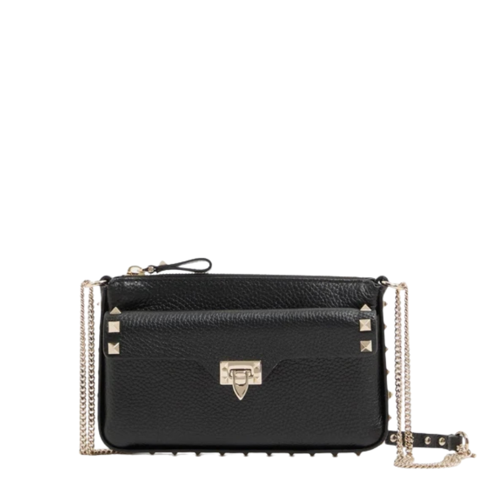 Rockstud chain pouch in grainy calfskin