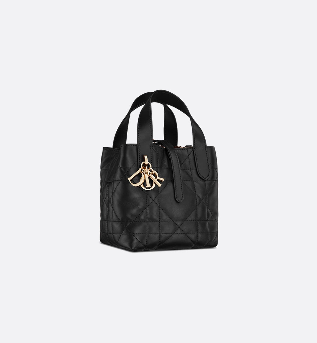 Dior Toujours Vertical Nano Tote Bag Black Macrocannage Calfskin