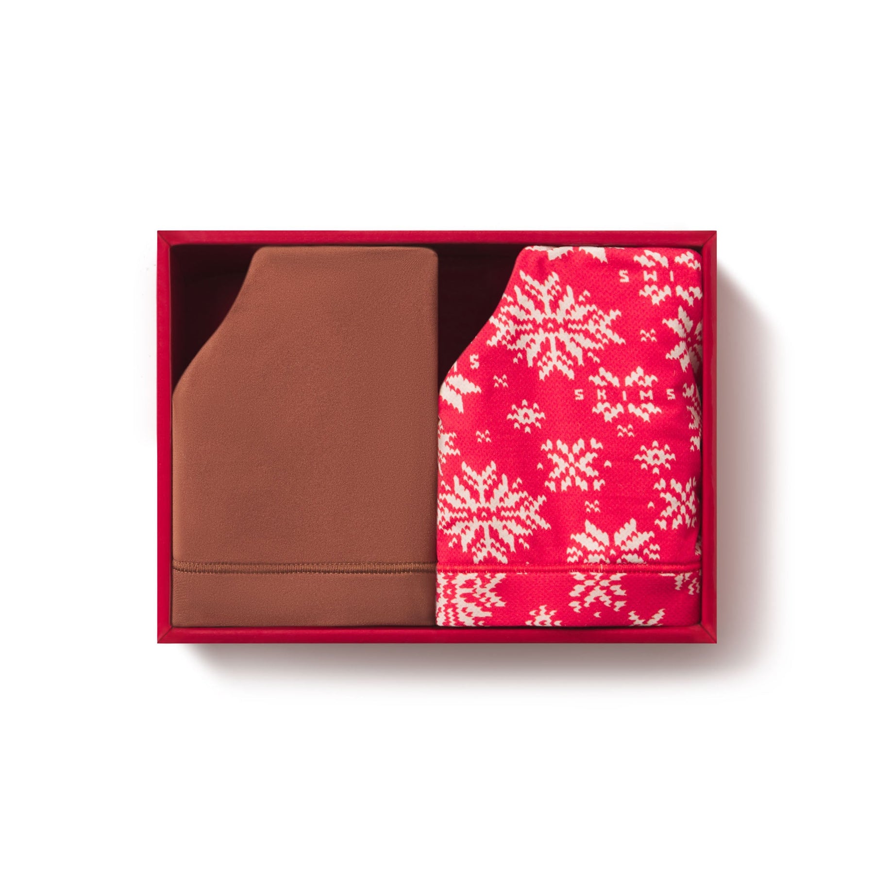FITS EVERYBODY SCOOP BRALETTE 2-PACK | RED SNOWFLAKE FAIR ISLE AND BRANDY