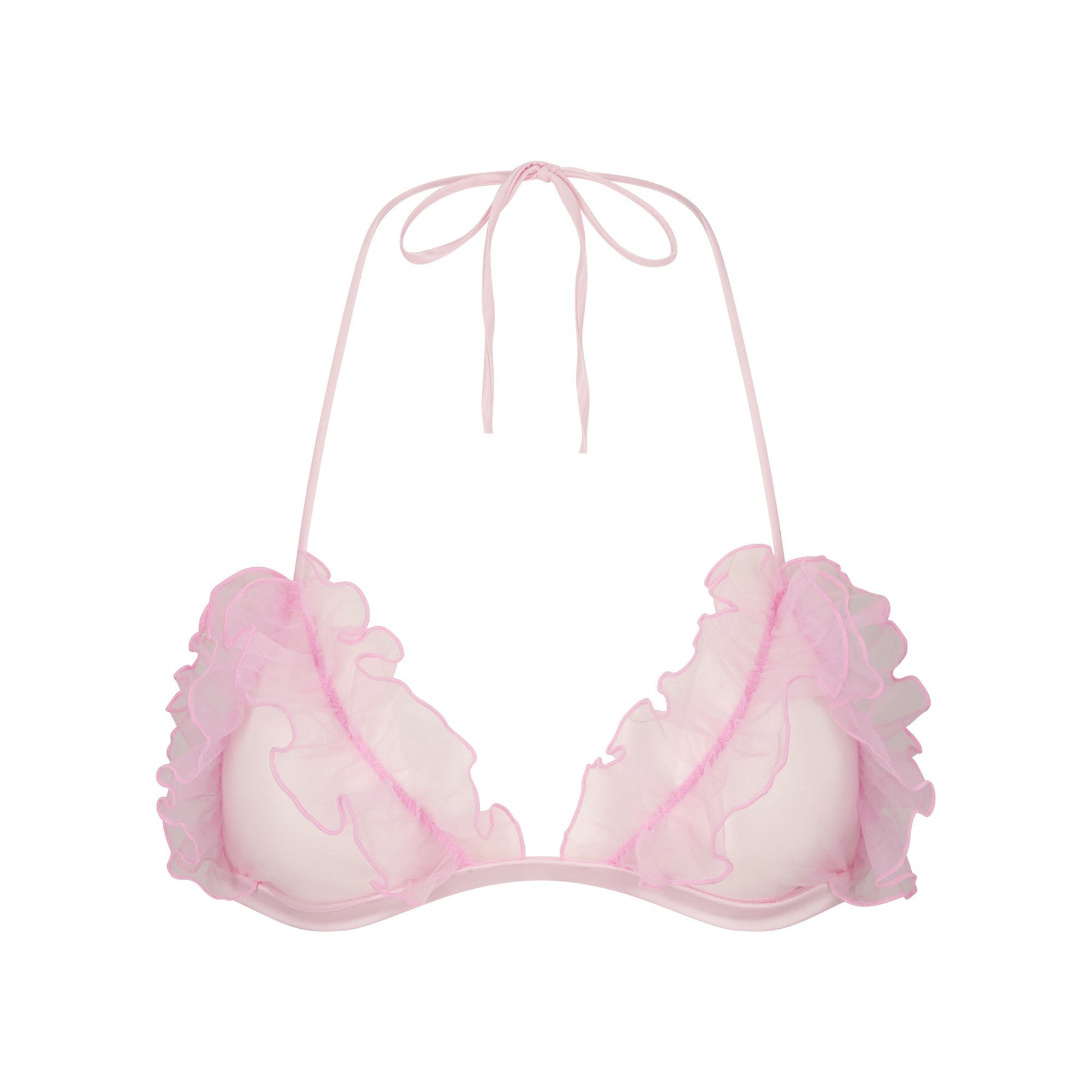 EMBROIDERED TULLE TIE BRALETTE AND THONG SET | BUBBLE GUM