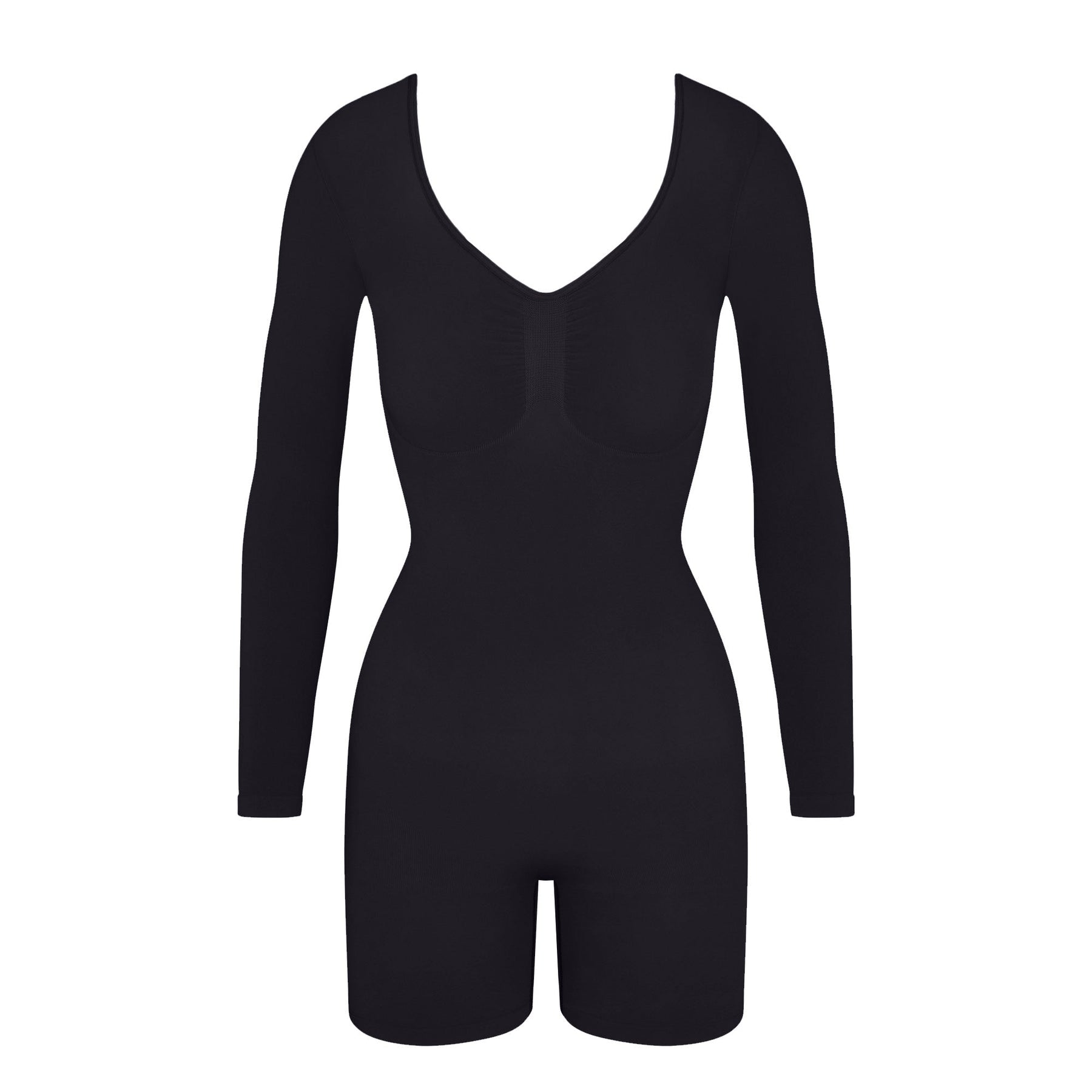 SEAMLESS SCULPT LONG SLEEVE LOW BACK MID THIGH BODYSUIT | ONYX