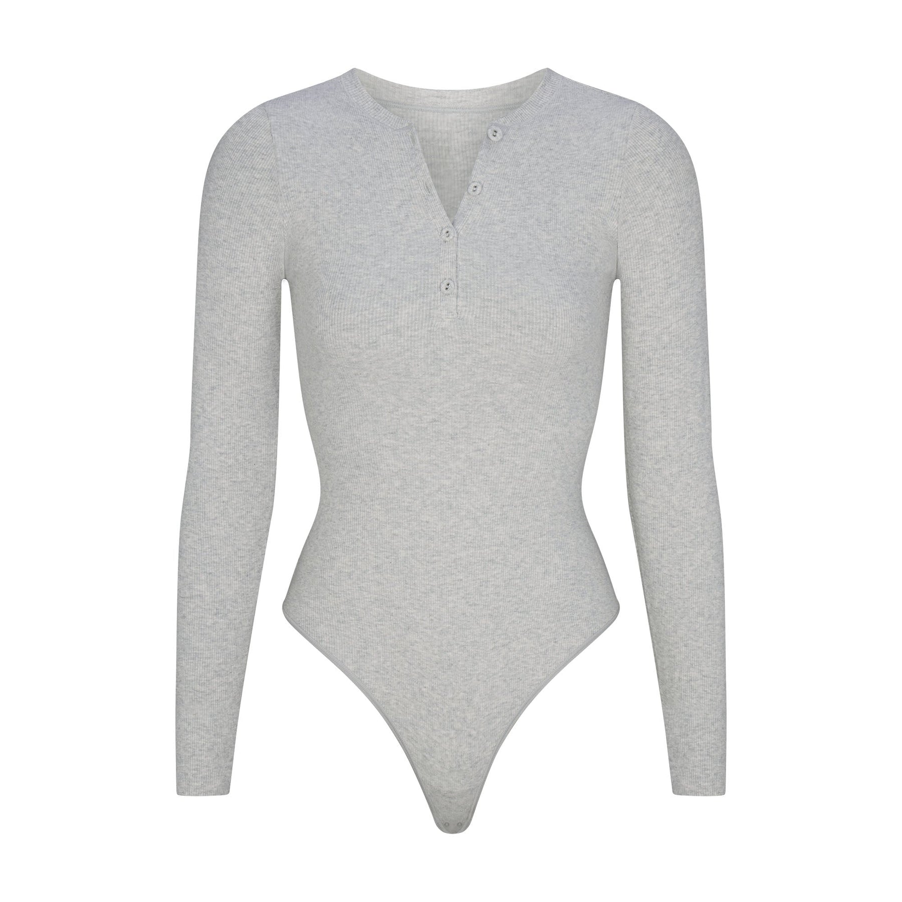 COTTON RIB LONG SLEEVE HENLEY BODYSUIT | LIGHT HEATHER GREY