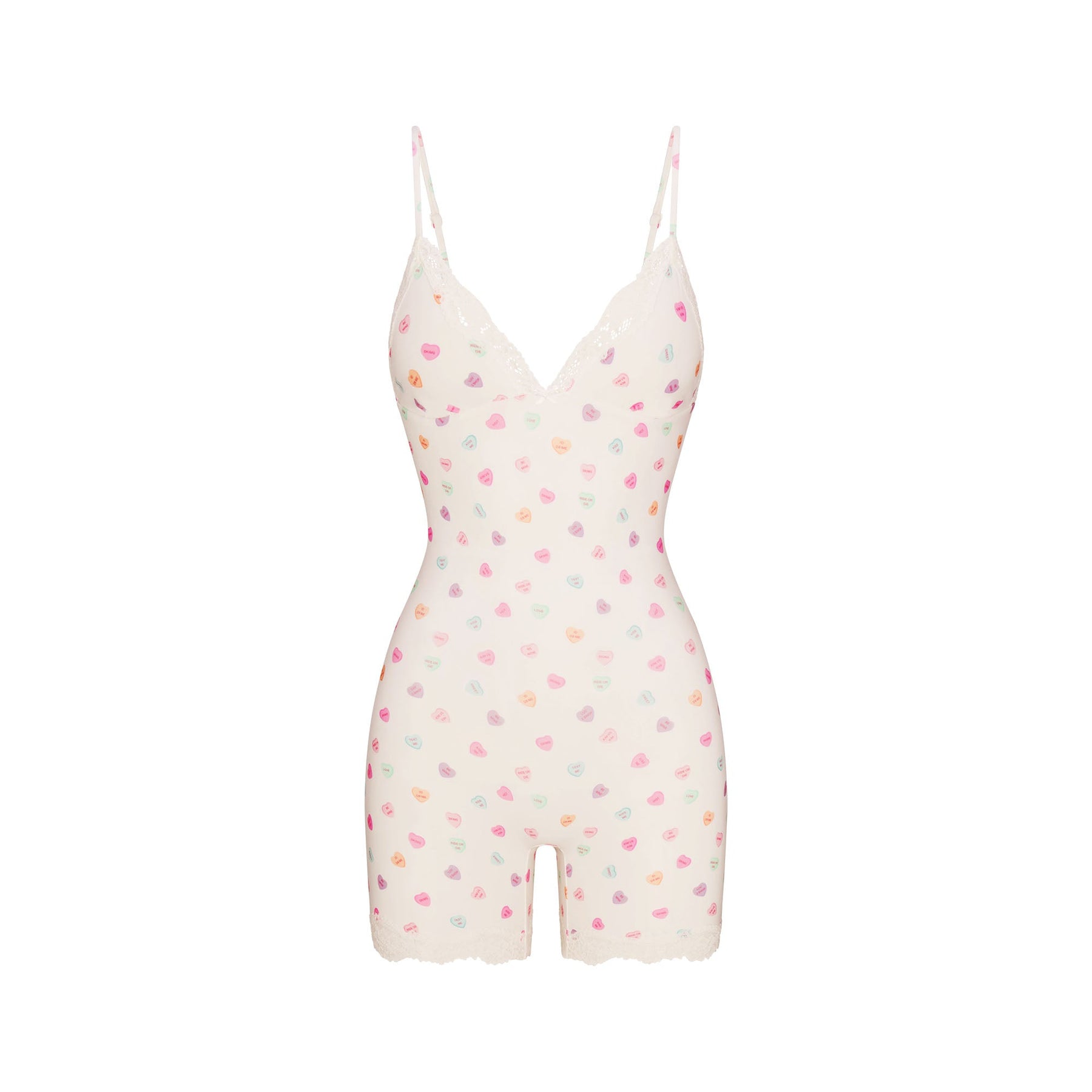 FITS EVERYBODY LACE TRIANGLE ONESIE | MARBLE CANDY HEART PRINT