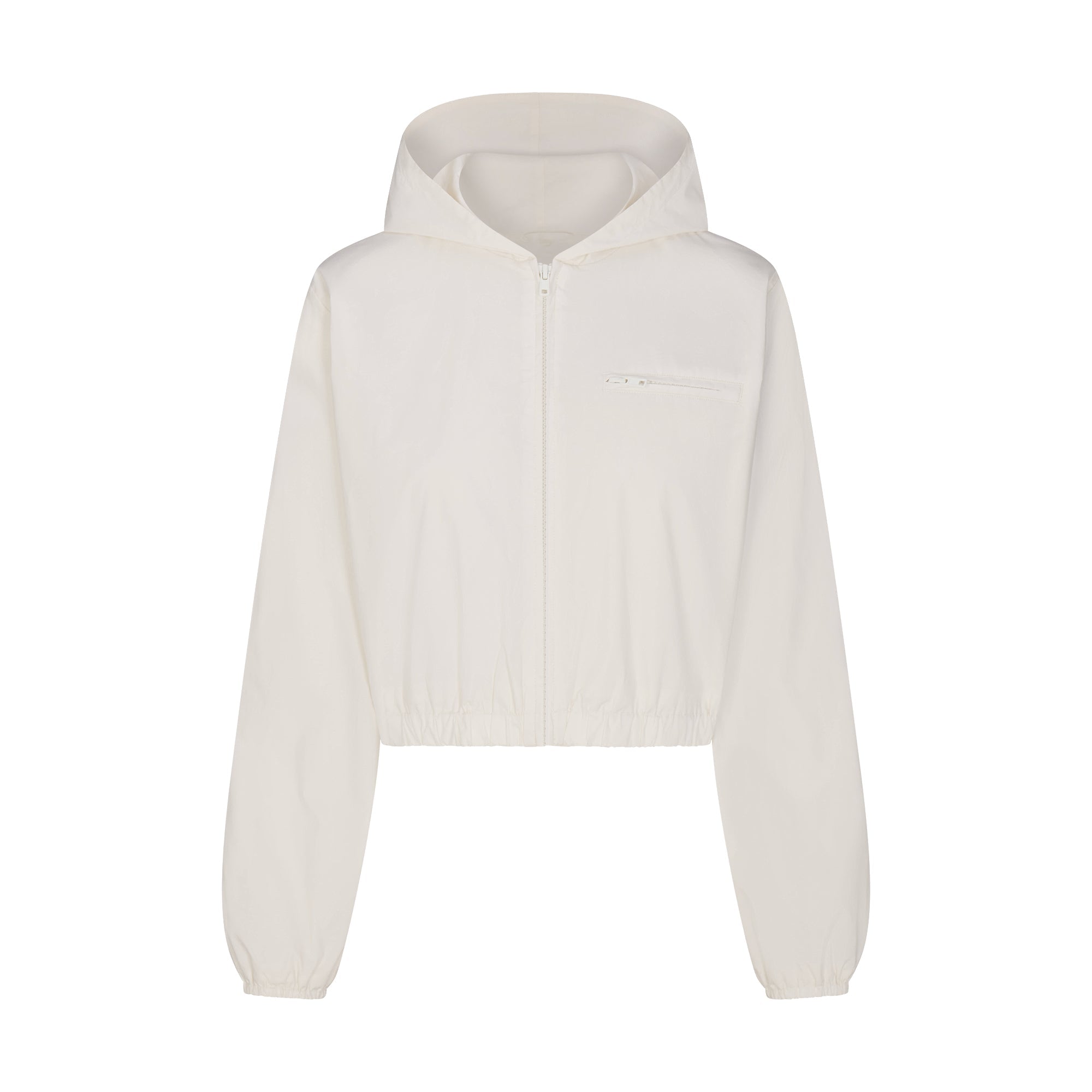 Woven Cotton Cropped Zip Up Jacket