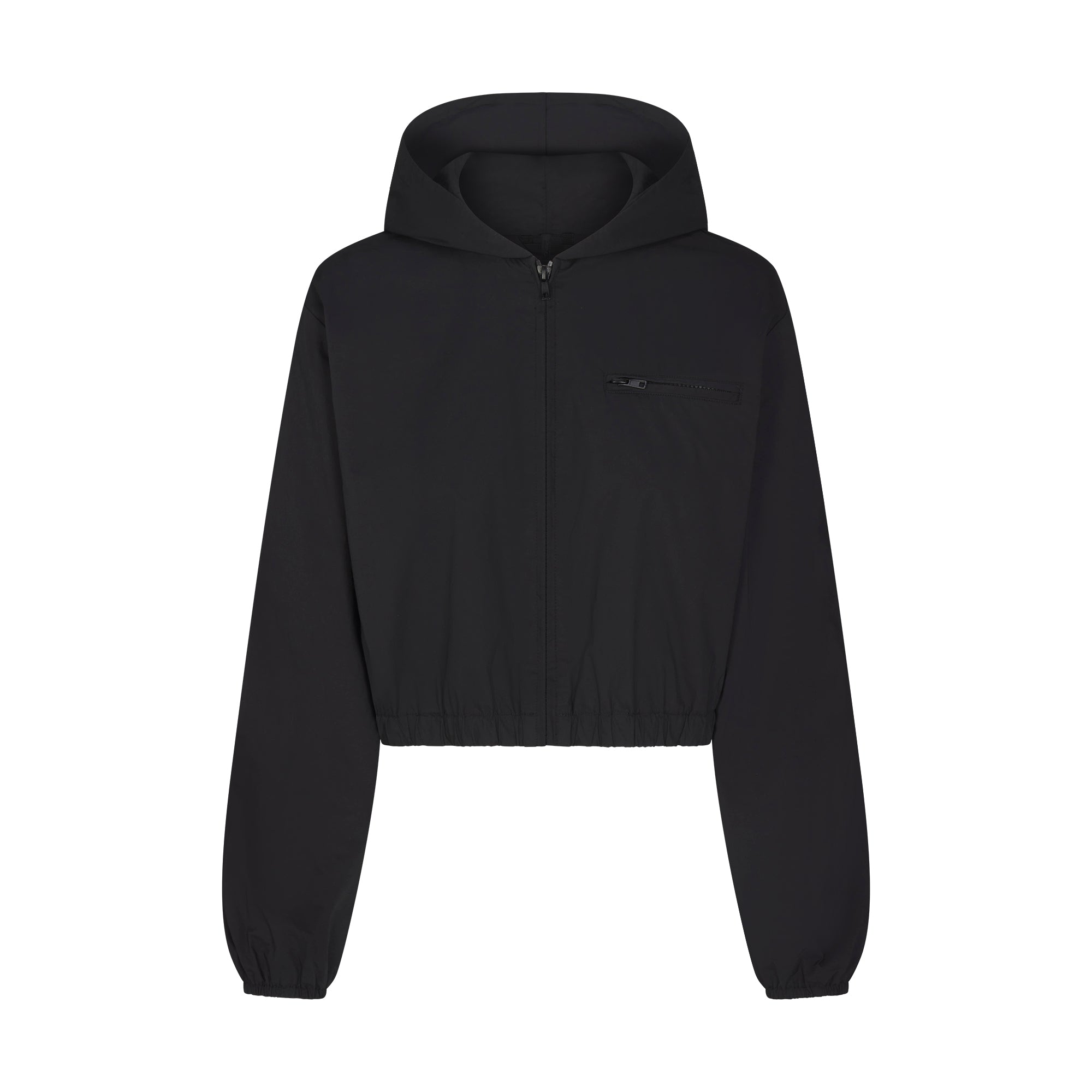 Woven Cotton Cropped Zip Up Jacket