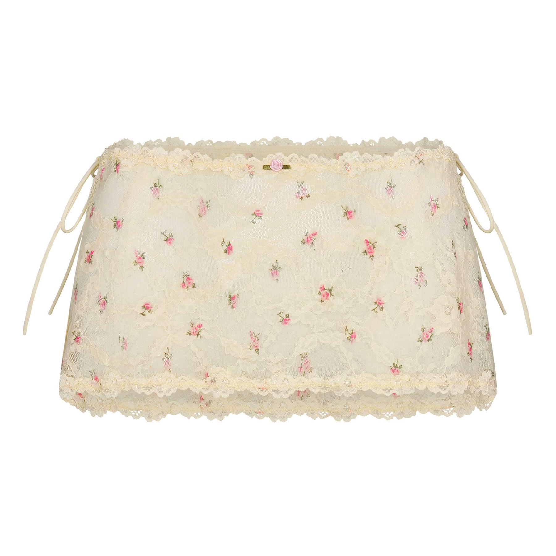 STRETCH LACE TIE SIDE MINI SKIRT | BUTTER ROSEBUD PRINT