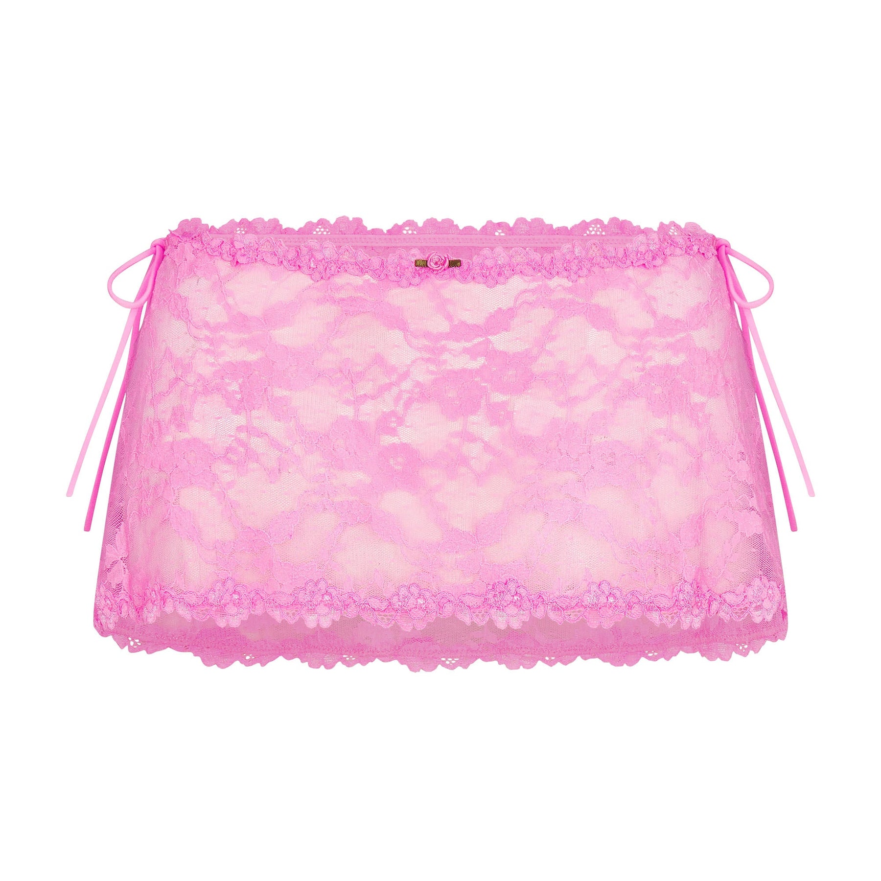 STRETCH LACE TIE SIDE MINI SKIRT | SUGAR PINK