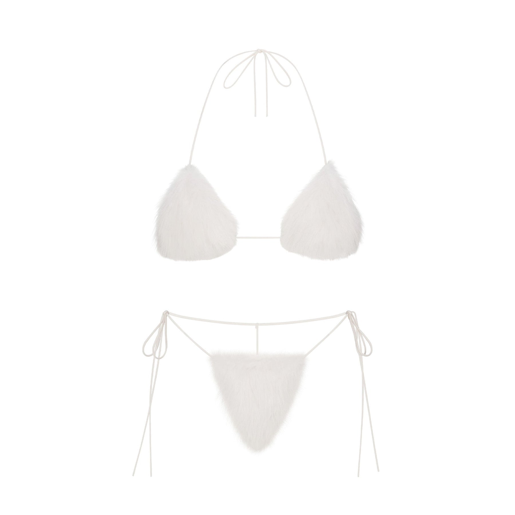 FAUX FUR TRIANGLE BRALETTE AND THONG SET | MARBLE