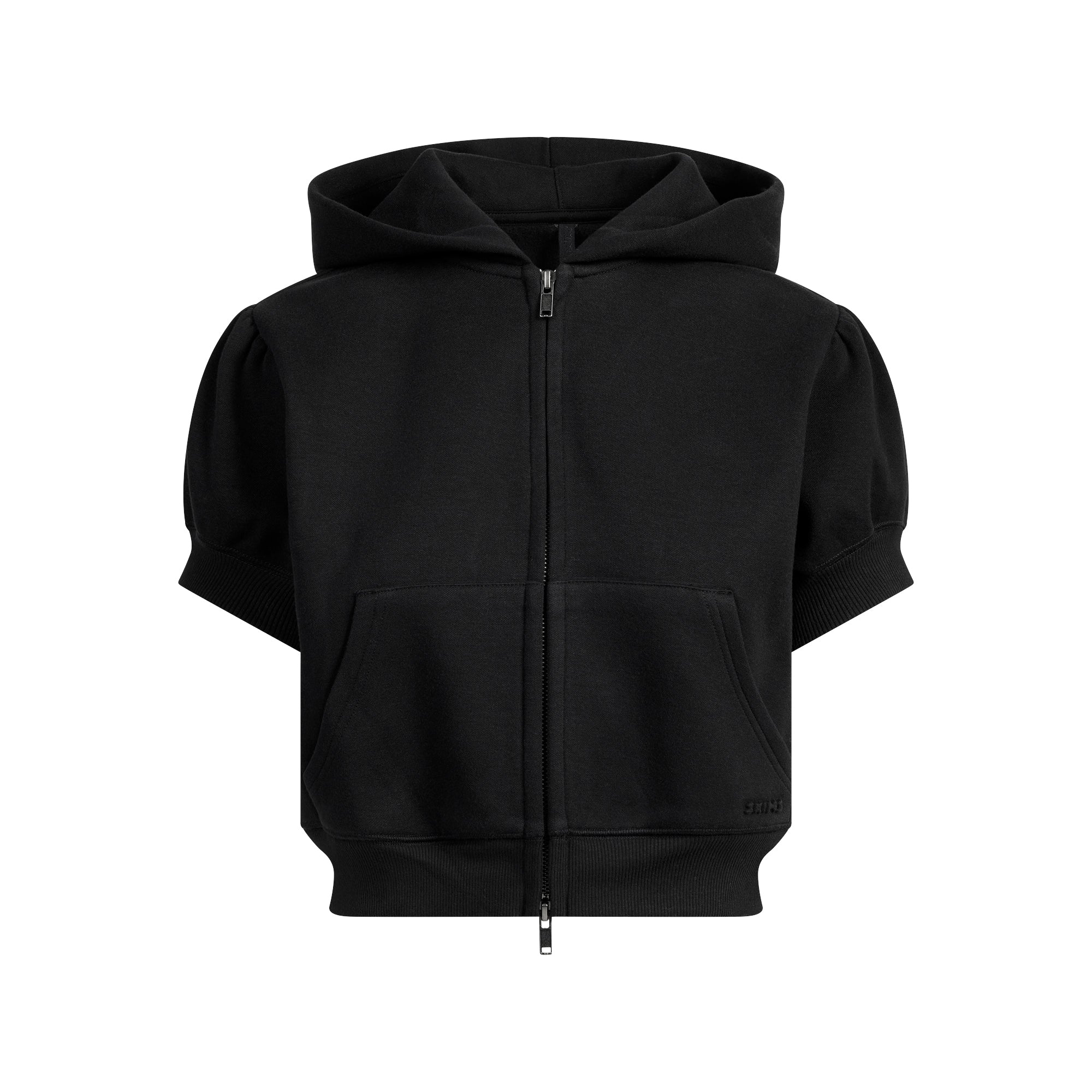 Cotton Fleece Bubble Sleeve Cropped Zip Up