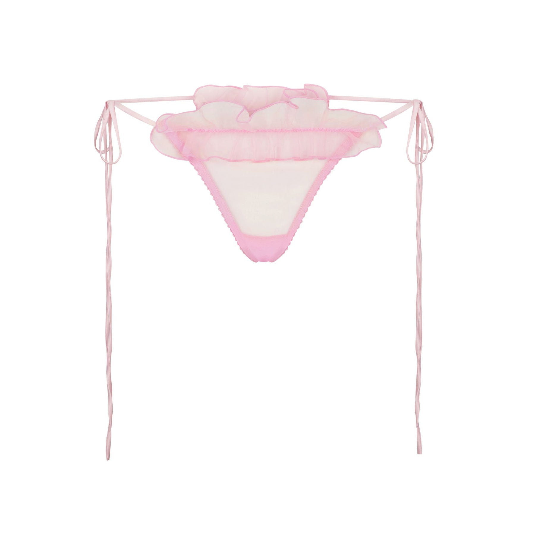 EMBROIDERED TULLE TIE BRALETTE AND THONG SET | BUBBLE GUM