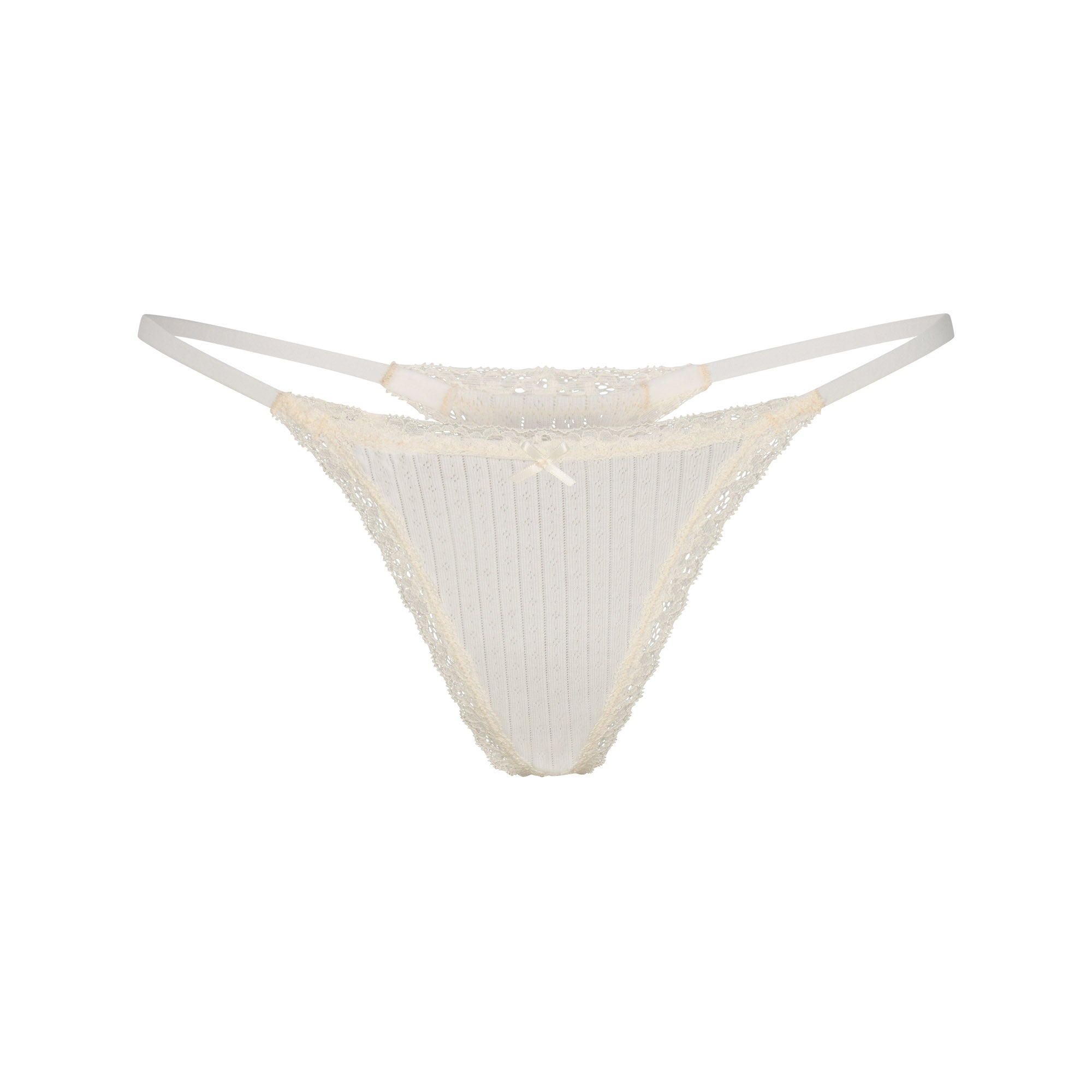 Lightweight Cotton Pointelle Lace String Thong
