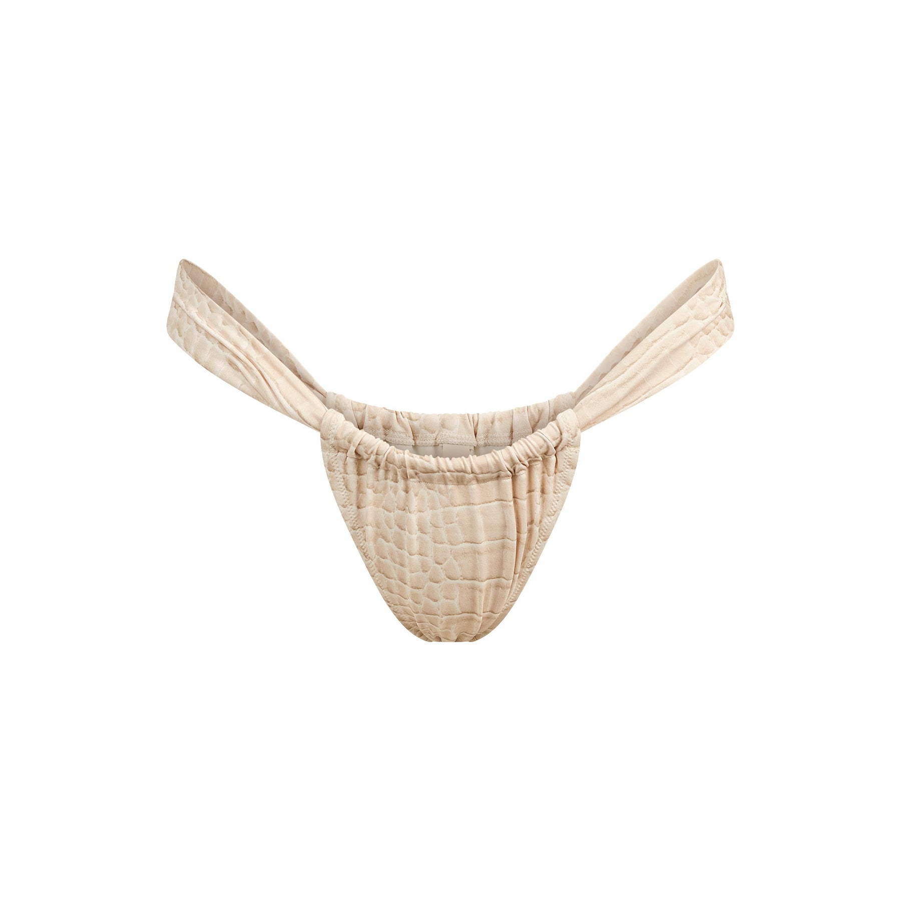 SIGNATURE SWIM RUCHED THONG BIKINI BOTTOM | EGRET CROCODILE PRINT