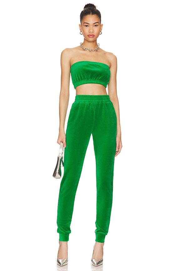 superdown Penelope Velour Pant Set in Green