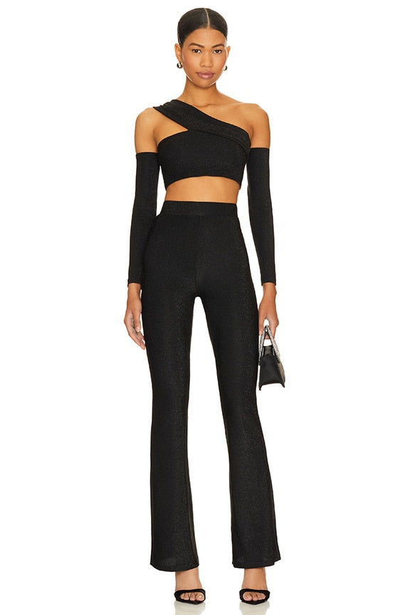 superdown Allyson Pant Set in Black Metallic