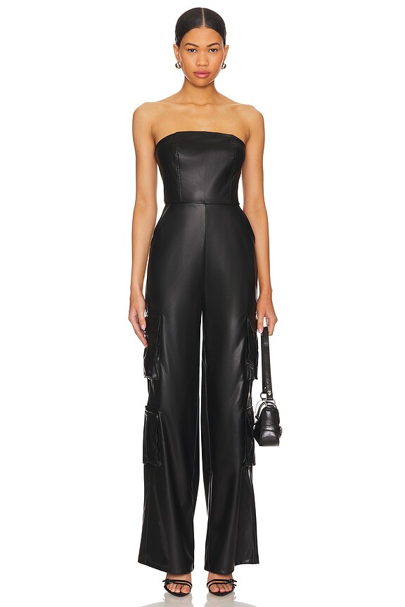 superdown Alice Faux Leather Jumpsuit in Black