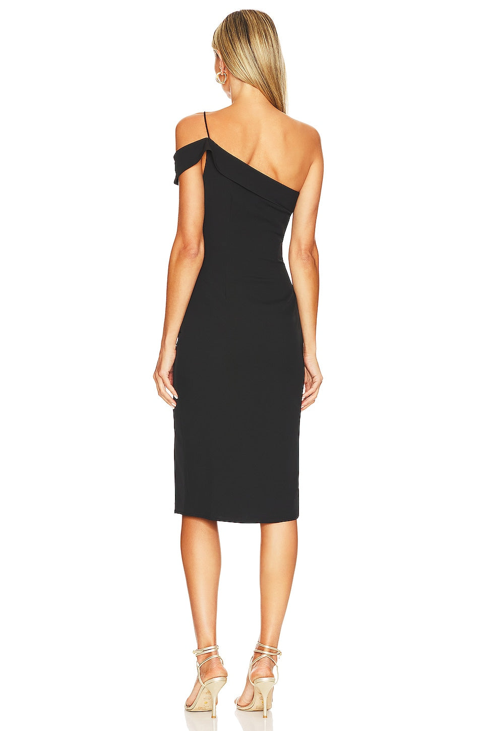 superdown Jillian Asymmetric Midi Dress in Black