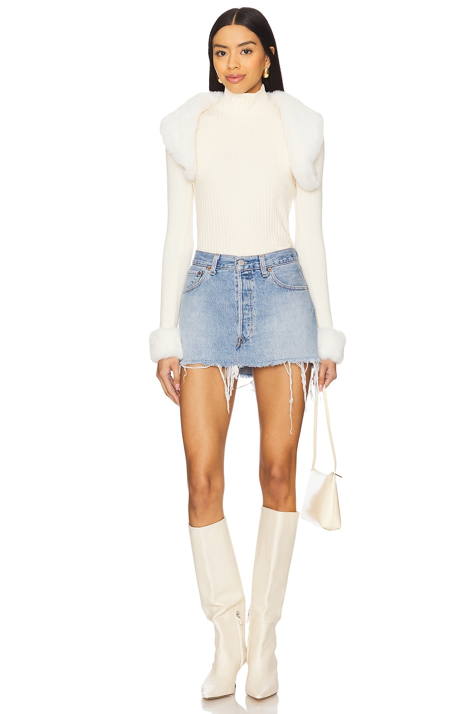 superdown Amy Faux Fur Bolero in Ivory
