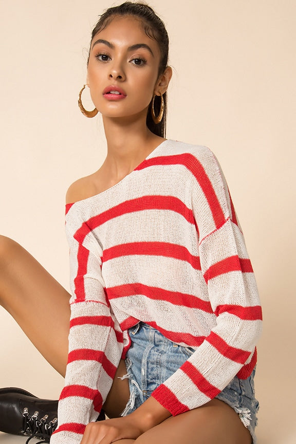 superdown Adriana Knit Sweater in White & Red