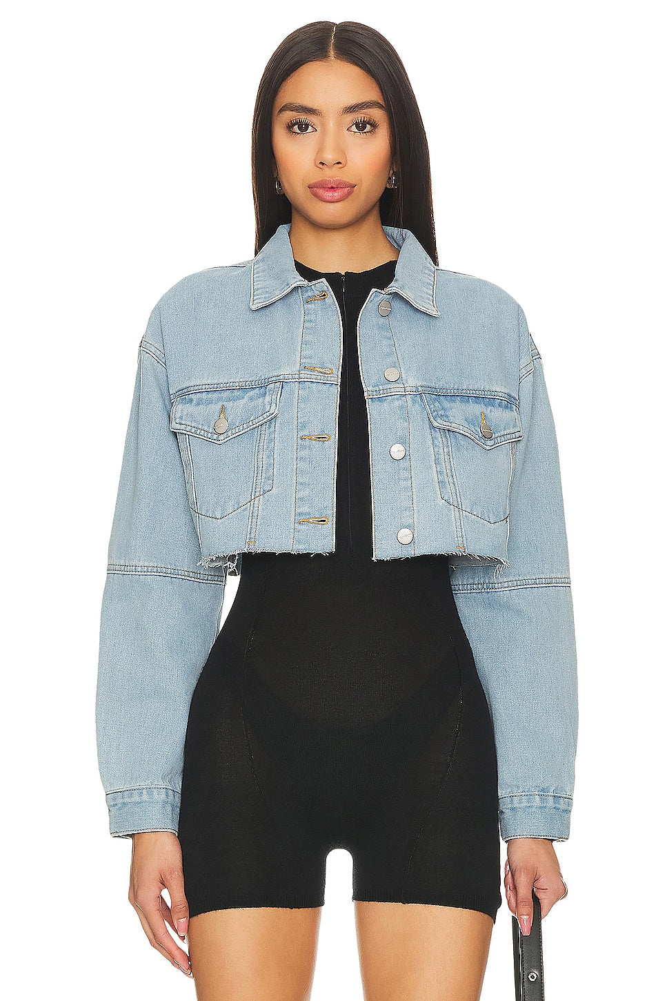 superdown Kathy Cut Off Jacket in Blue Denim