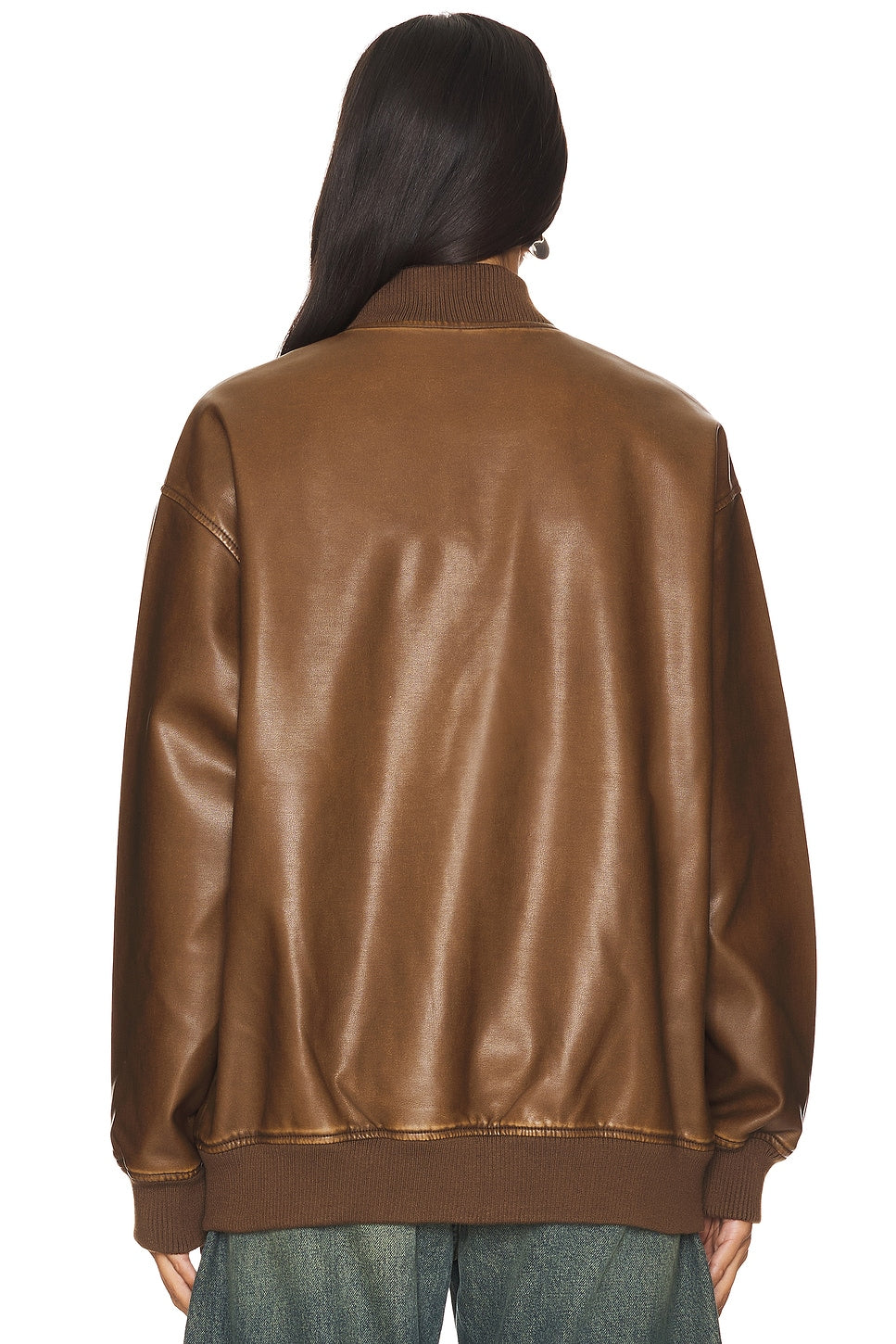 superdown Ariel Faux Leather Bomber in Brown