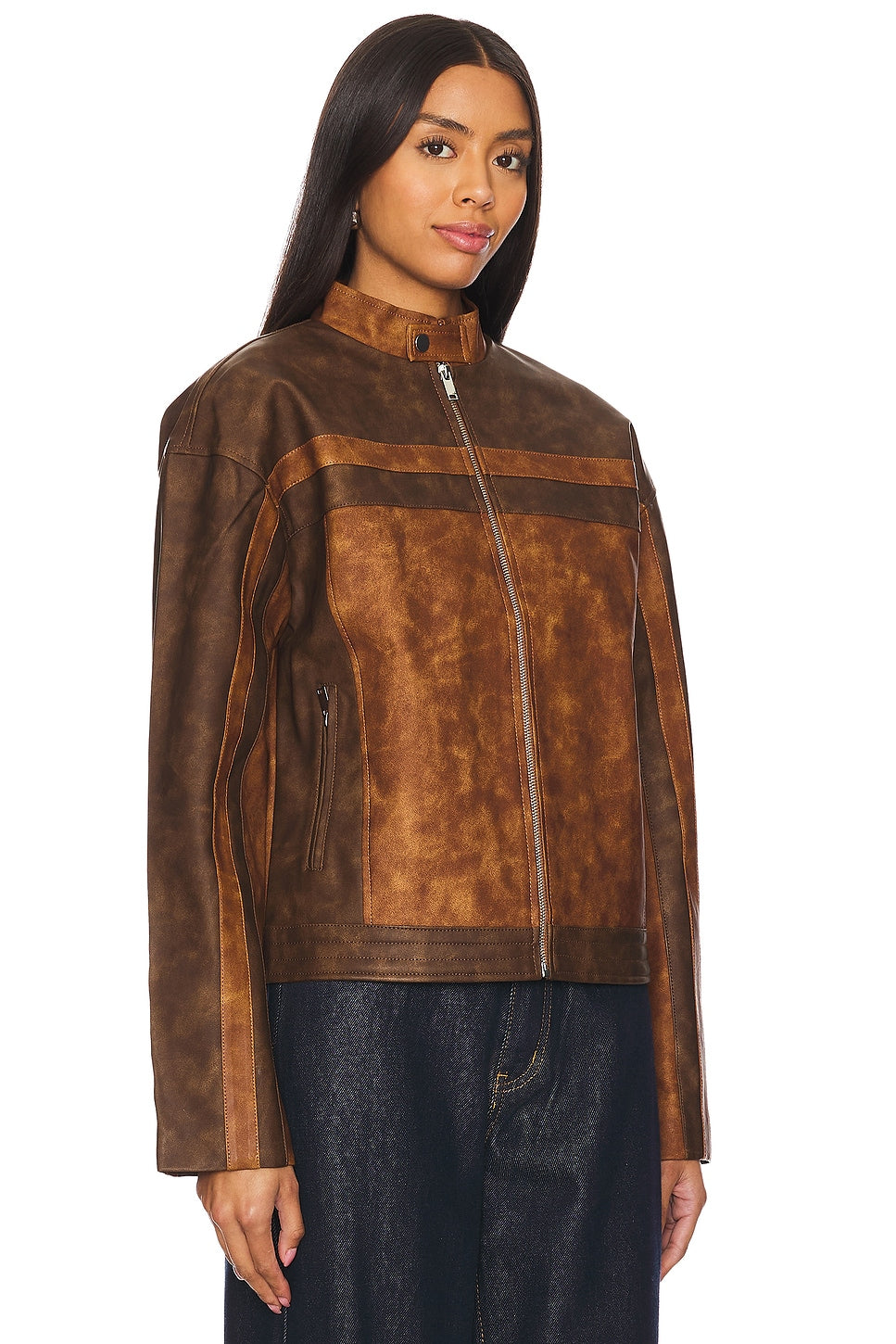 superdown Katrina Faux Leather Moto Jacket in Brown