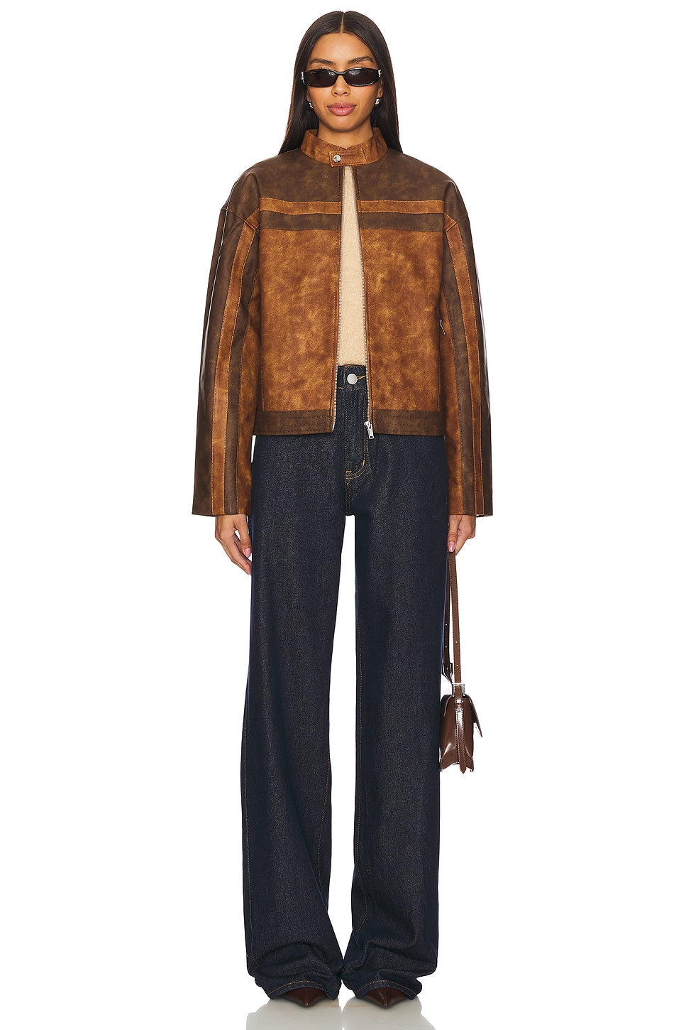 superdown Katrina Faux Leather Moto Jacket in Brown
