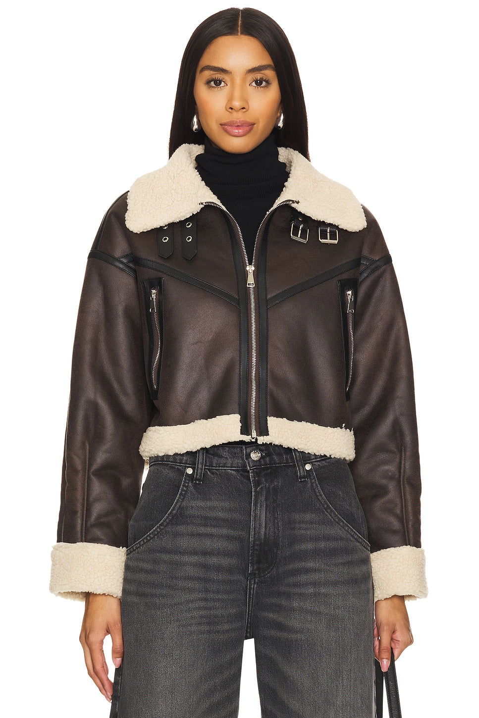 superdown Amelia Faux Leather Jacket in Brown