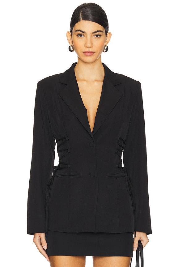 superdown Jennifer Lace Up Blazer in Black