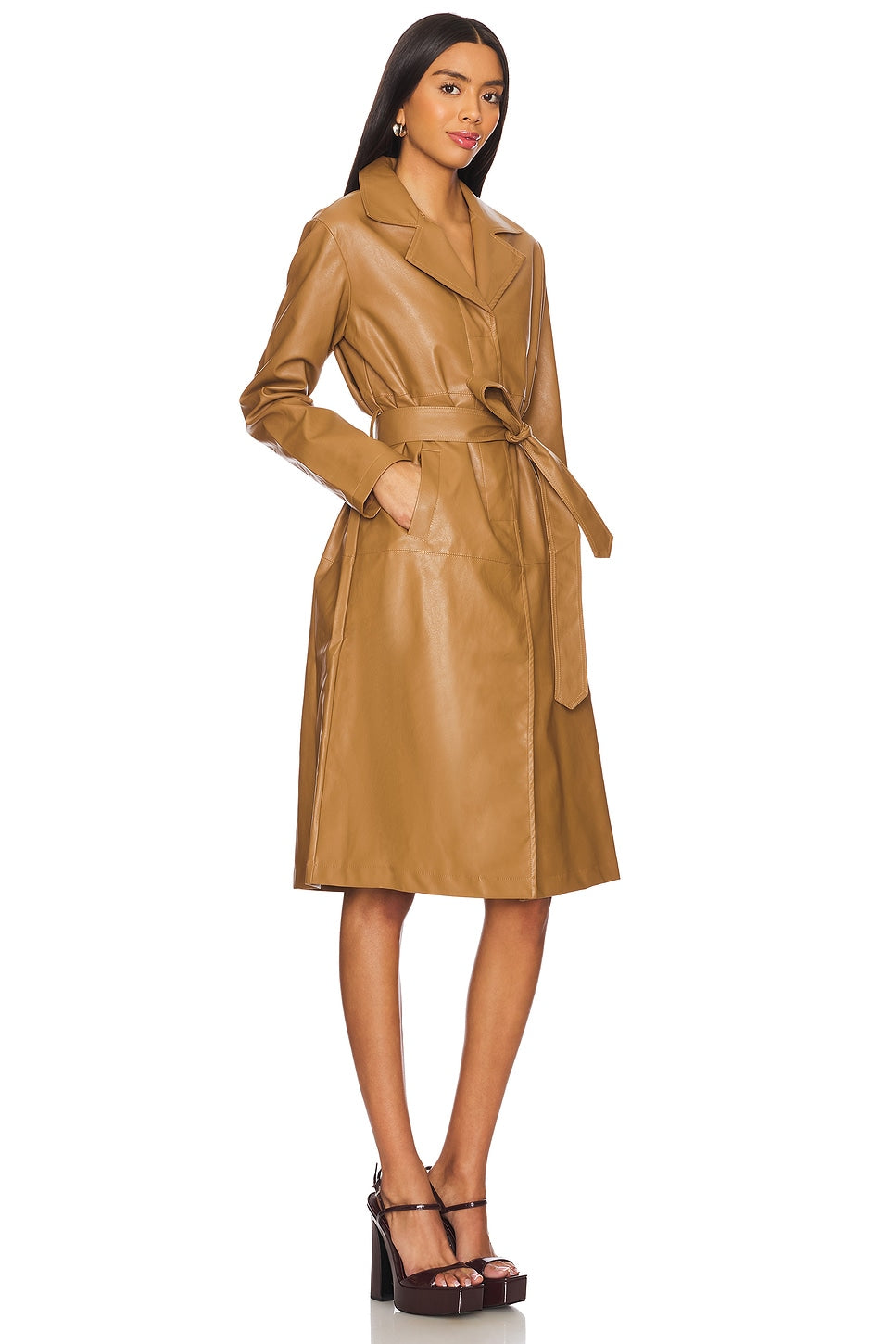superdown Viktoria Faux Leather Coat in Camel