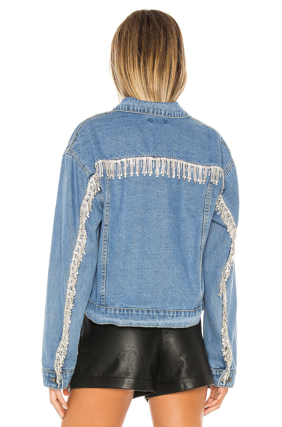superdown Raya Rhinestone Fringe Jacket in Light Blue Wash