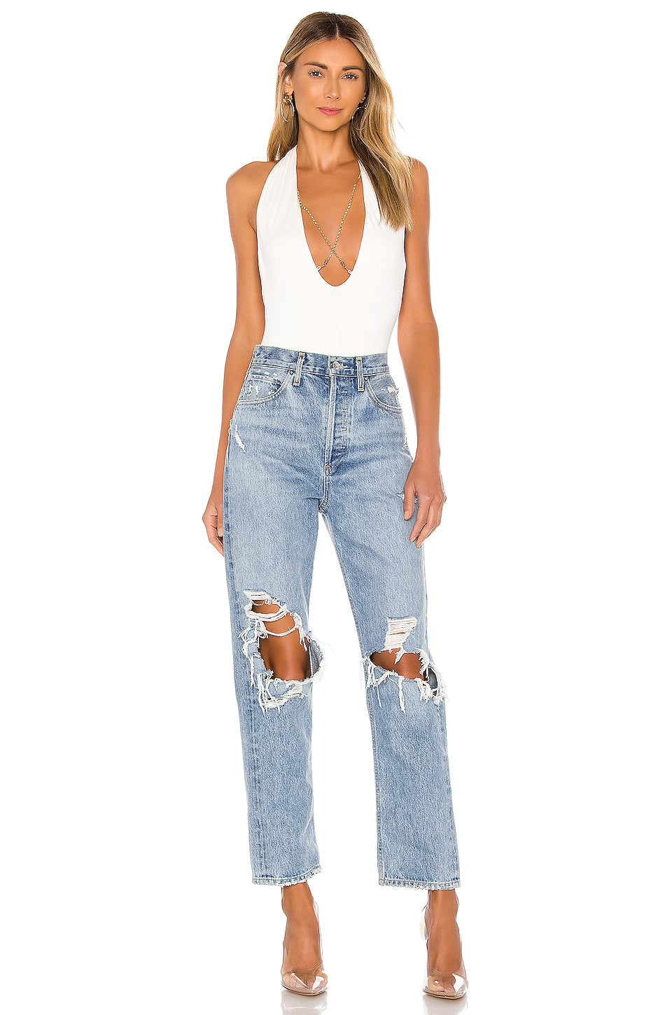 superdown Jewels Cross Front Bodysuit in White