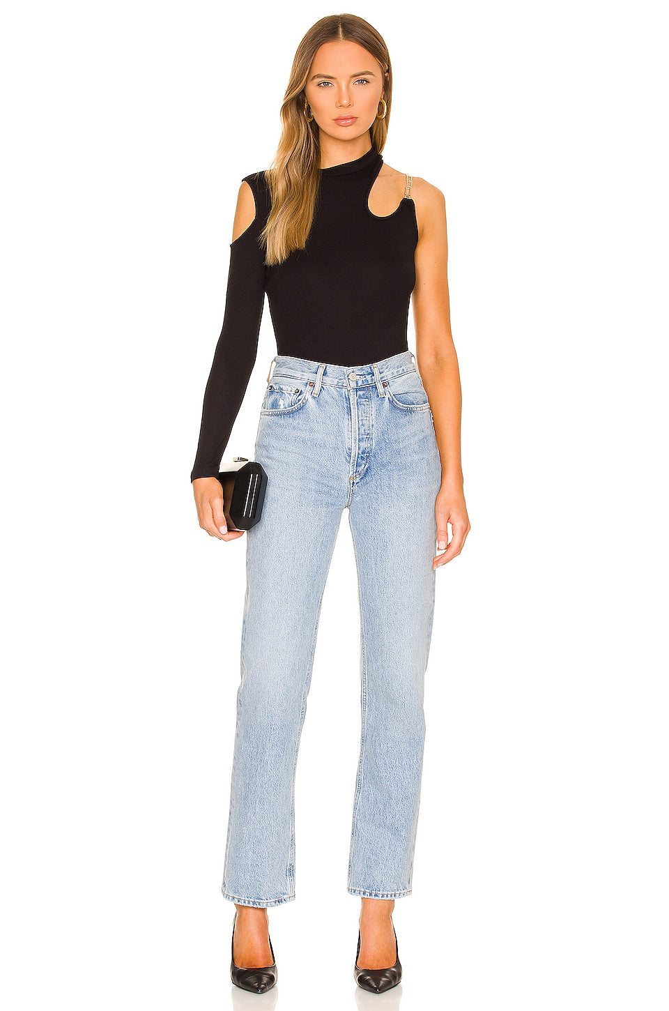 SUPERDOWN alene asymmetrical bodysuit in black