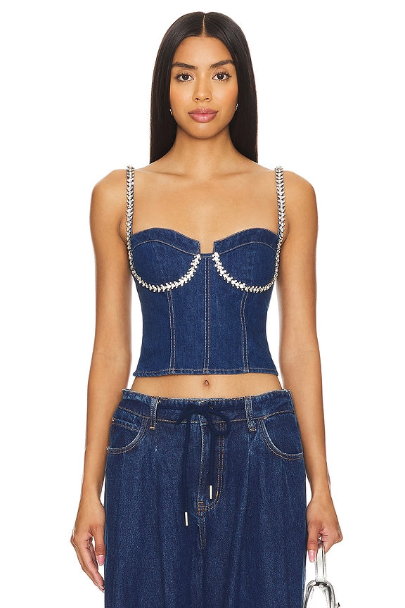 superdown Ash Bustier Top in Dark Blue Wash