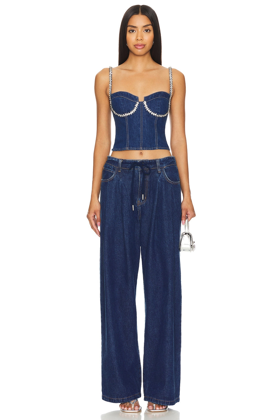 superdown Ash Bustier Top in Dark Blue Wash