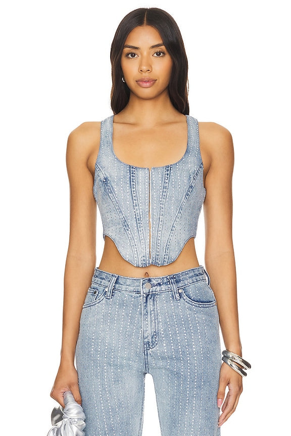 superdown Ileen Corset Top in Light Wash