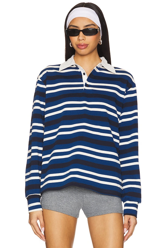 superdown Sashia Polo Top in Blue Stripe