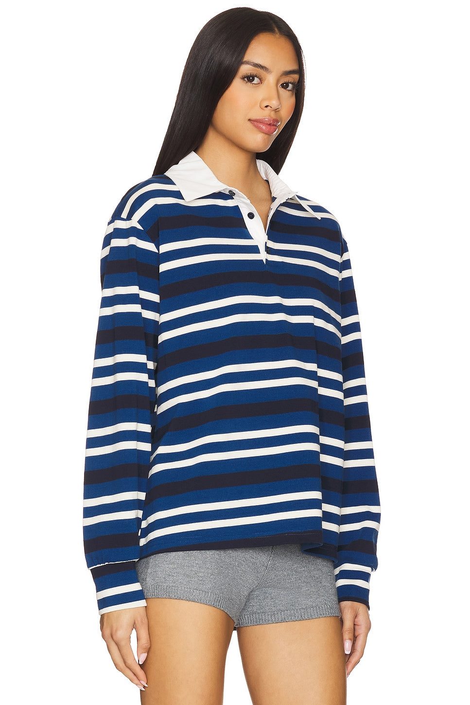 superdown Sashia Polo Top in Blue Stripe