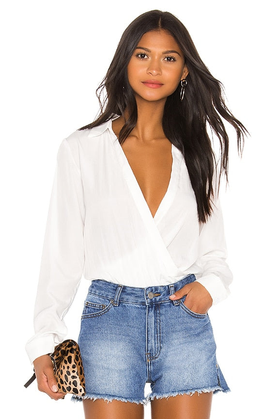 superdown Presely Surplice Bodysuit in White