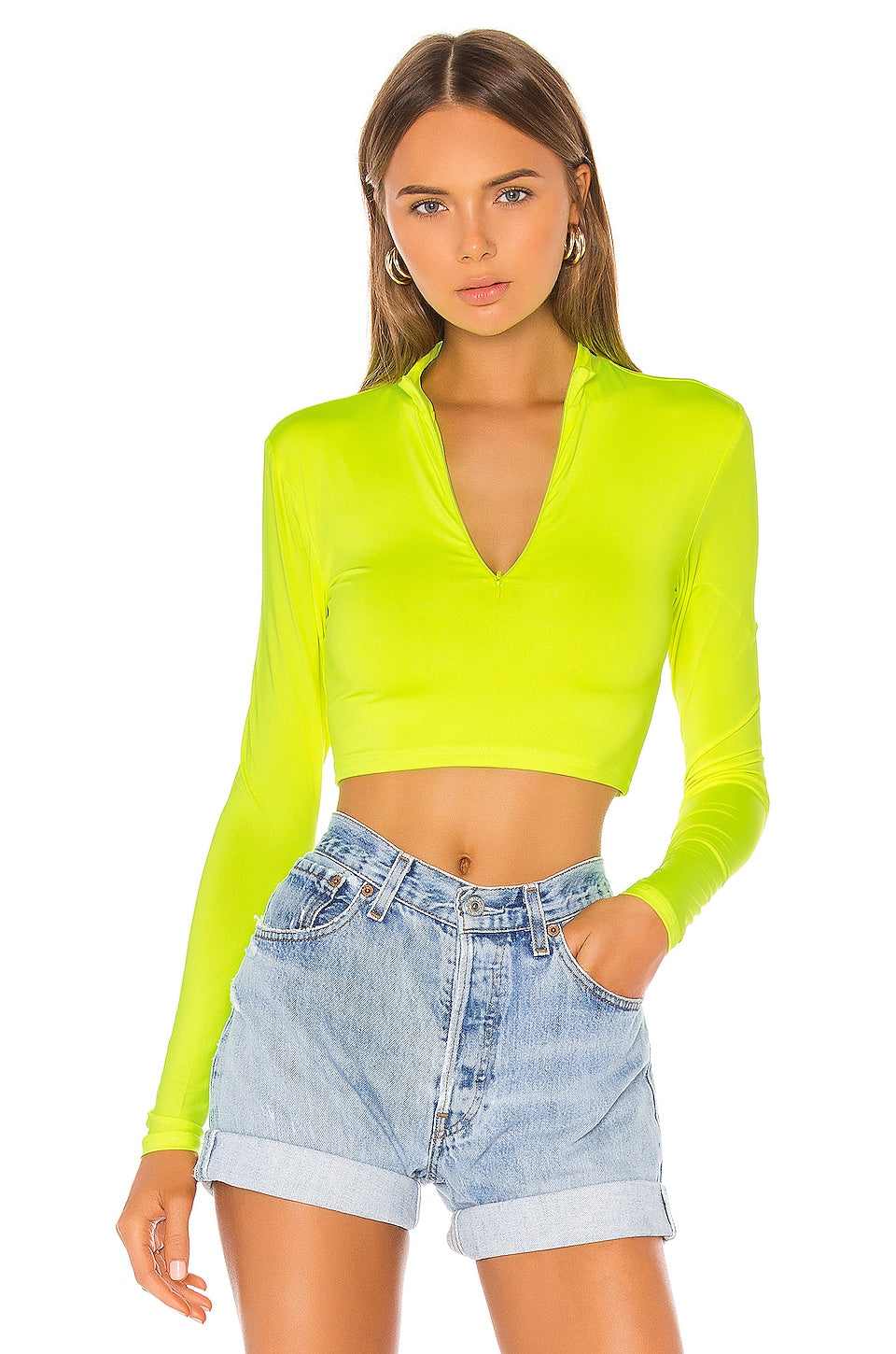 superdown Nicky Zip Crop Top in Neon Yellow
