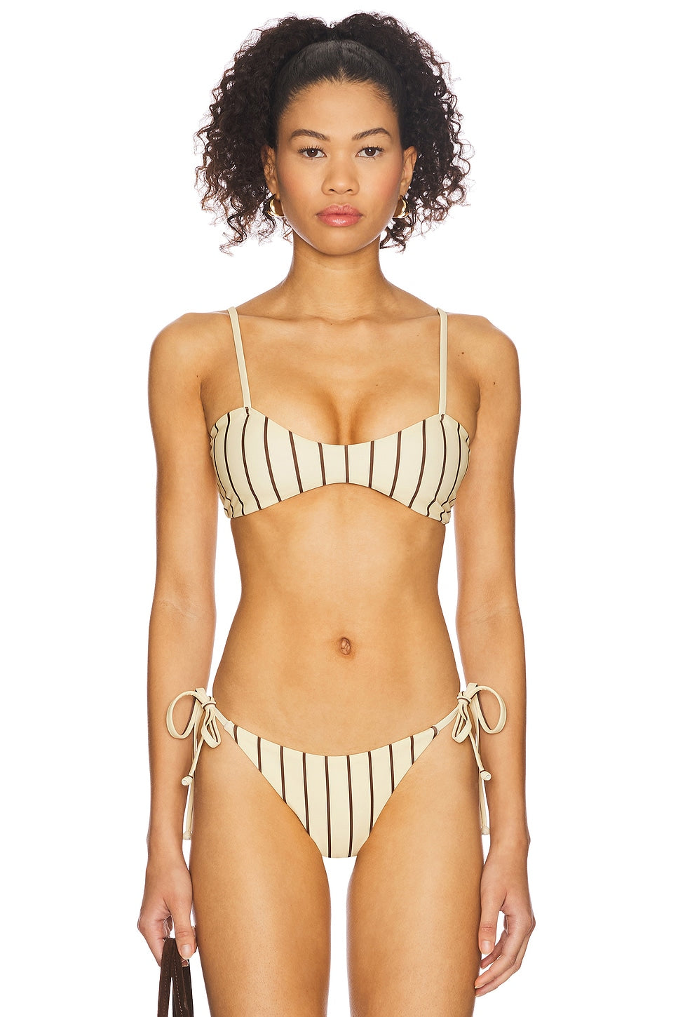superdown Minca Bikini Top in Butter Yellow Stripe