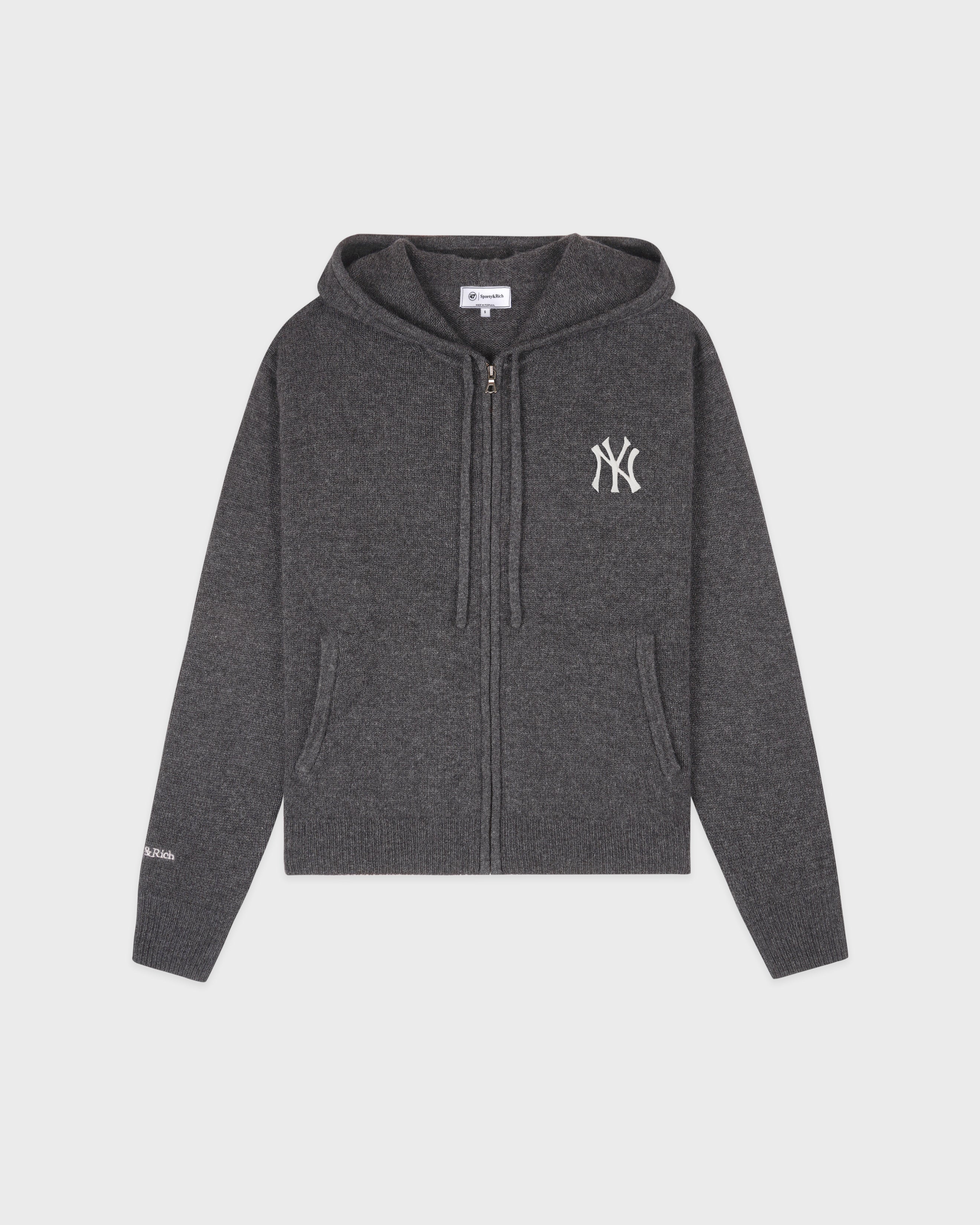 Heritage Yankees Serif Cashmere Zip Hoodie - Dark Grey/White