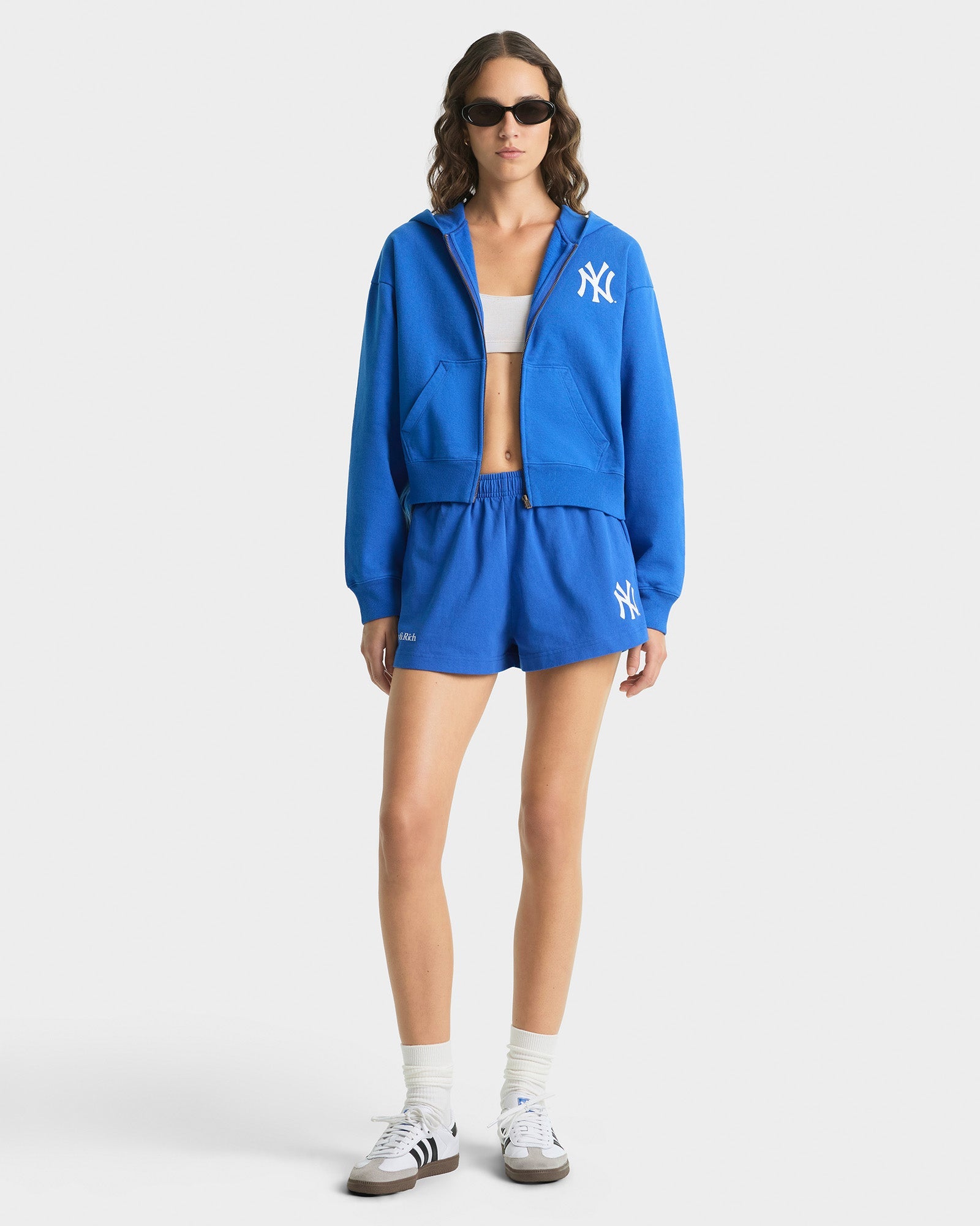 Yankees Serif Cropped Zip Hoodie - Team Blue/White