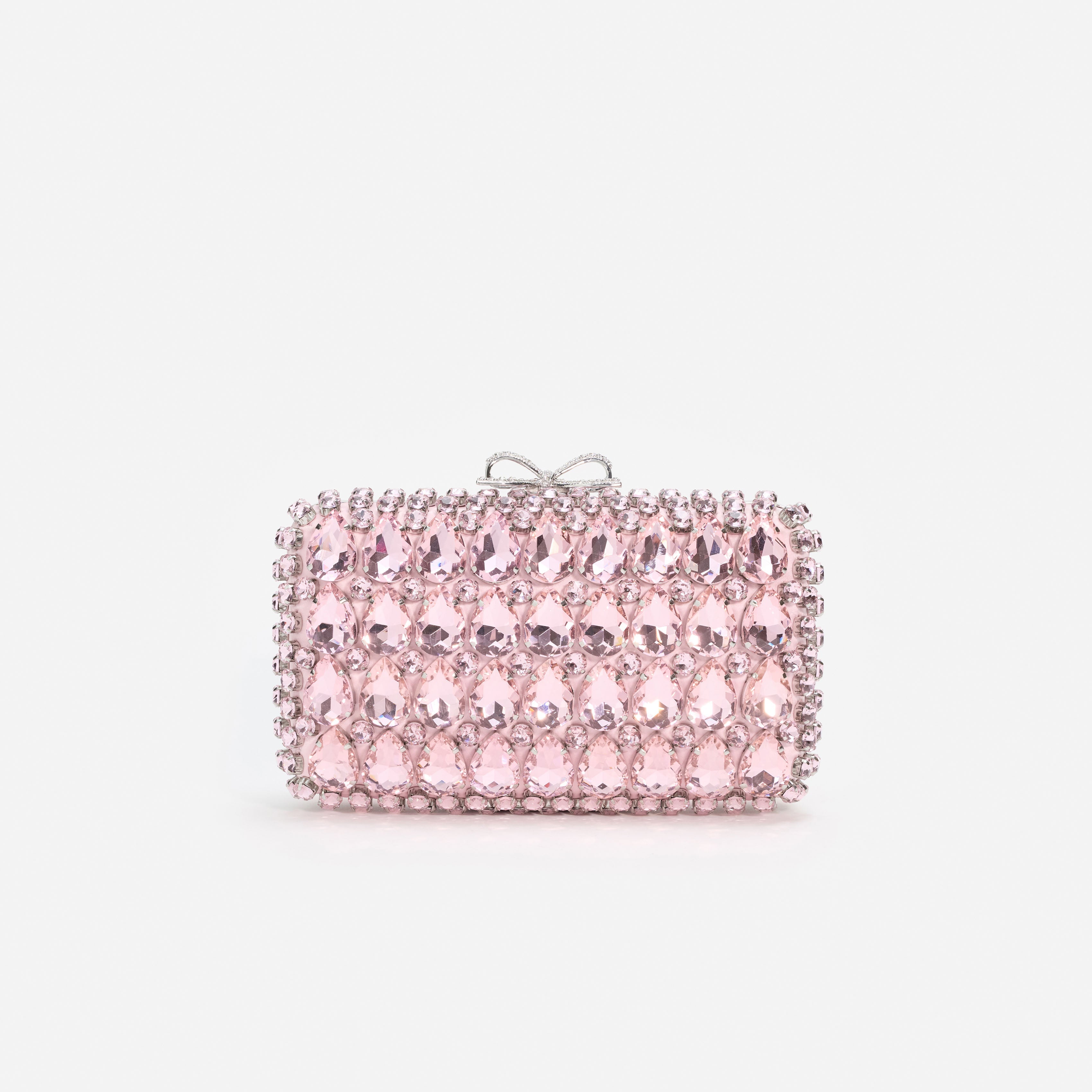 Pink Satin Crystal Clutch Bag