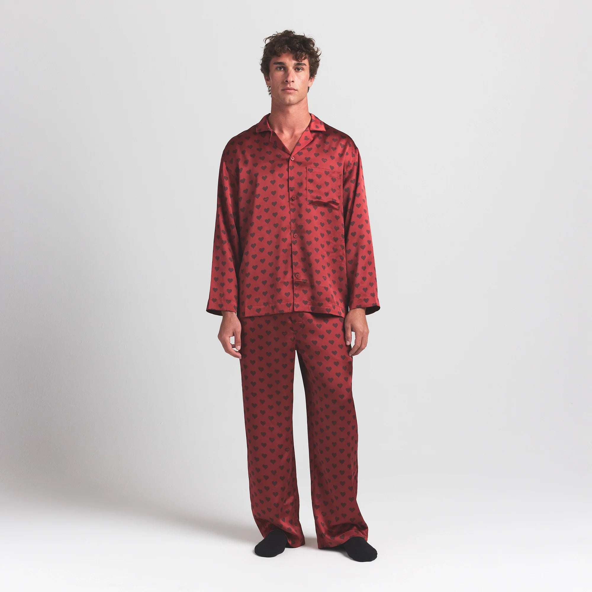 SATEEN SLEEP MENS LONG SLEEP SET | RED HEART HALFDROP