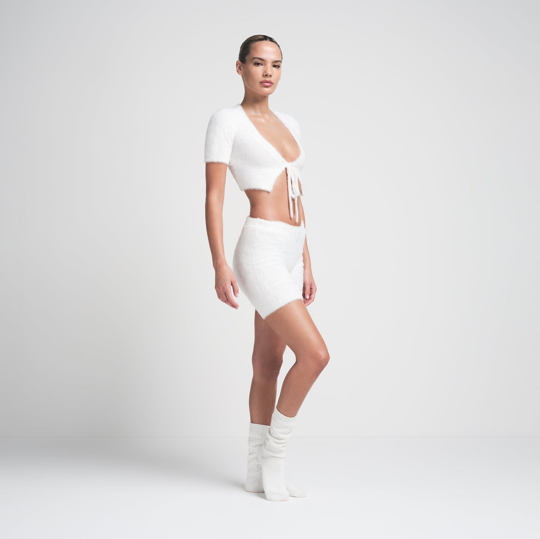 FUZZY KNITS CROP TOP AND SHORT SET | MARBLE