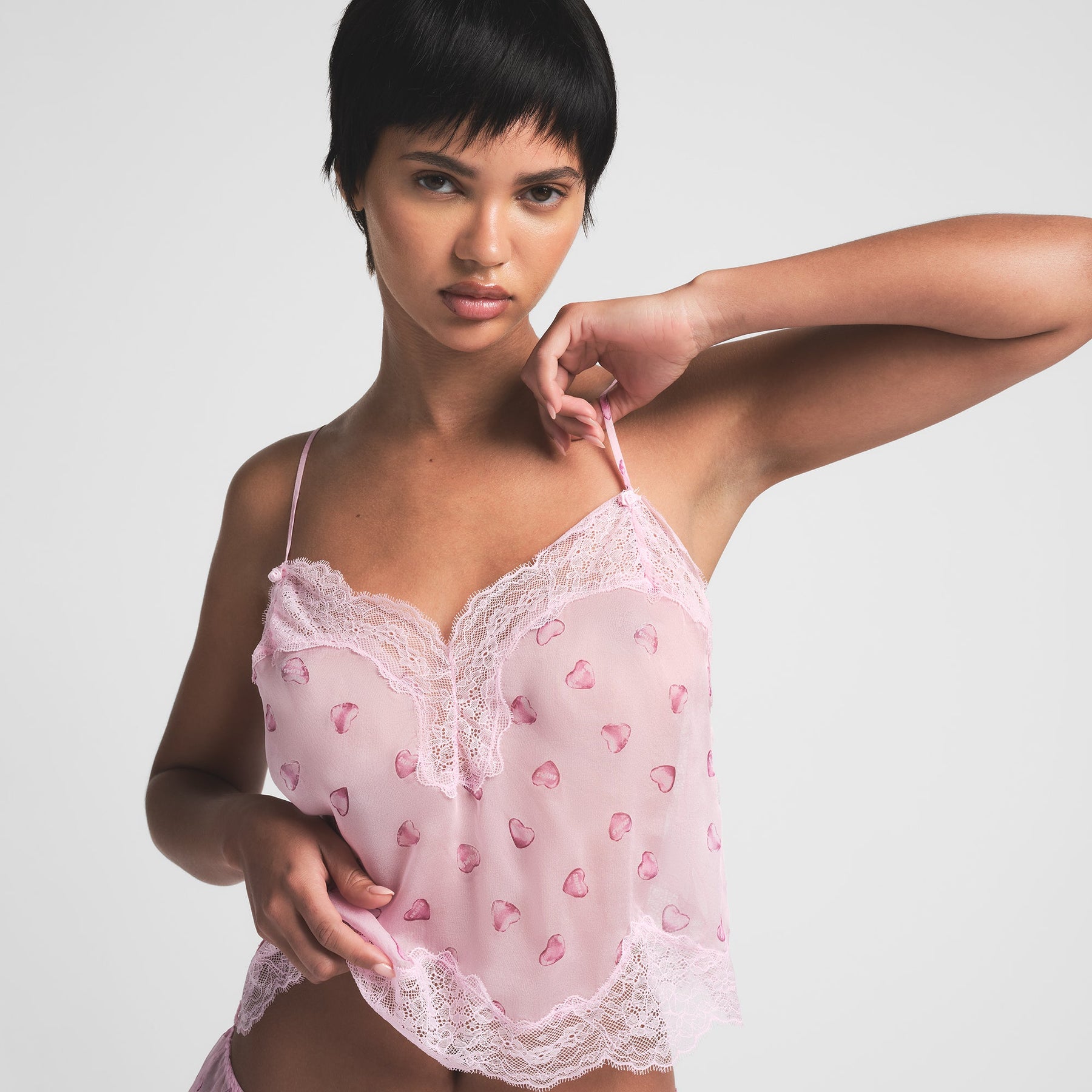 SKIMS ROMANCE LACE CAMI AND SHORT SET | CHERRY BLOSSOM BALLOON PRINT